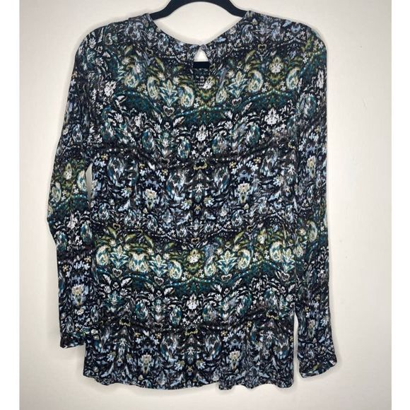 J.Jill Flowy Blouse With Key Hole Neck Stretch XS Paisley Long‎ Sleeve - Picture 2 of 3